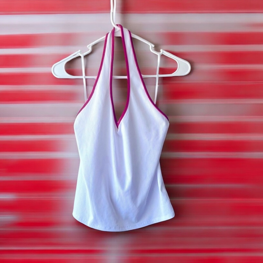 American Eagle Outfitters White and Red Fitted Backless Tank